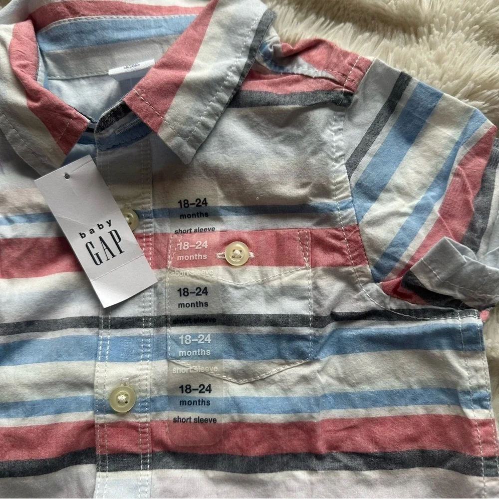 Baby GAP Baby Boy Striped Preppy Bodysuit Collar 4th July Dress Top Sz 18-24m